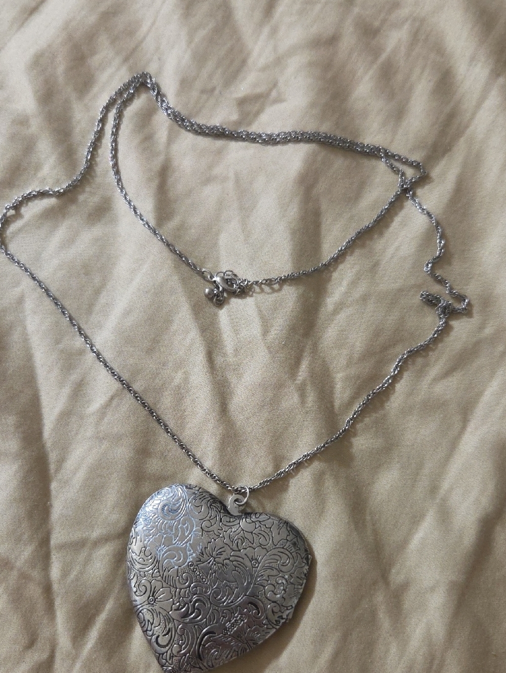 Ornate Silver Heart Locket Necklace - Floral Engraved Pendant